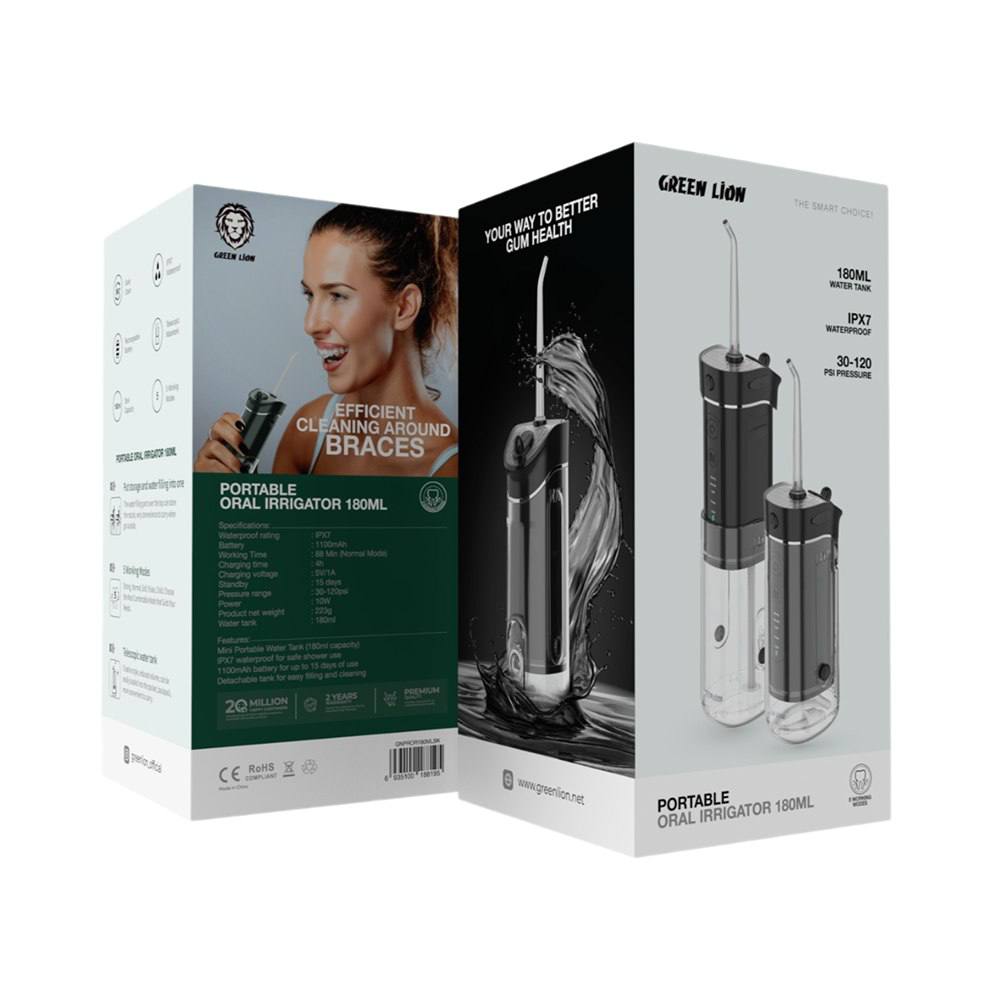 دهان شوی قابل حمل گرین لاین Green Lion Portable Oral Irrigator 180ML GNPROR180MLBK
