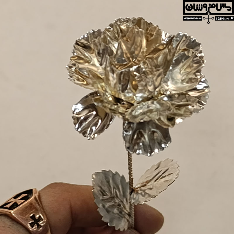 گل مسی سفید دستساز آبکاری کروم نانو بسته 3 عددی مدل رز سفید