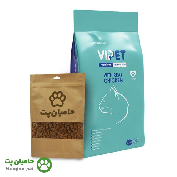 غذای گربه بالغ وی پت (vipet) فله در بسته بندی زیپ کیپ
