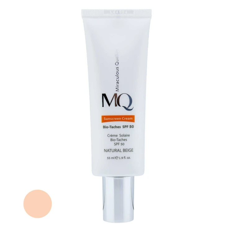 کرم ضد آفتاب رنگی ام کیو SPF50 مدل NATURAL BEIGE BIO TACHES مناسب انواع پوست  حجم 55 میلی لیتر