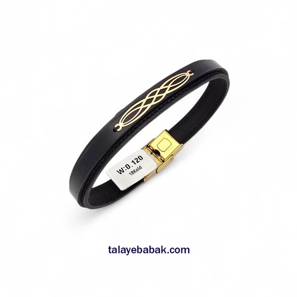 دستبند چرم و طلا DM095 مشکی