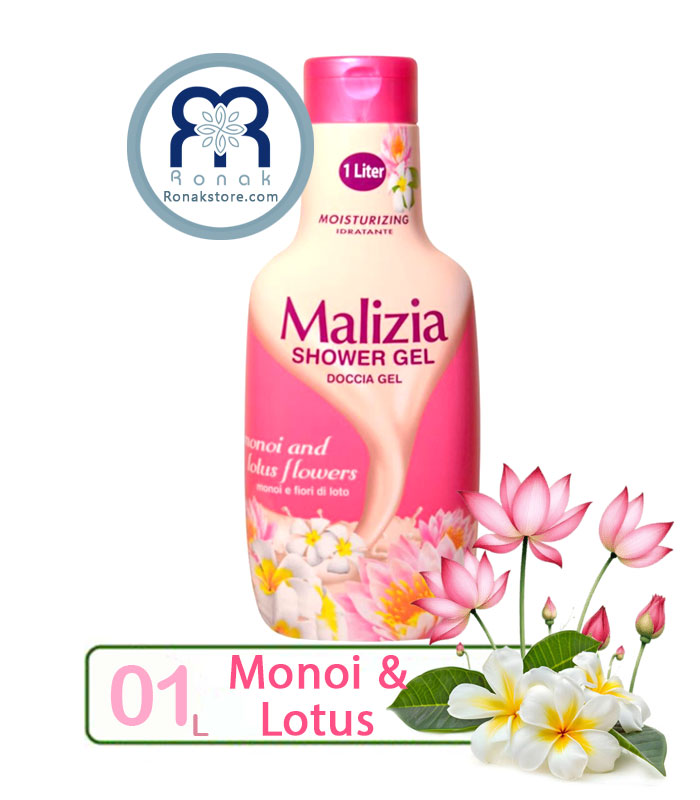 شامپو بدن مالیزیا Malizia با رایحه گل مونوی و لوتوس حجم 1 لیتر