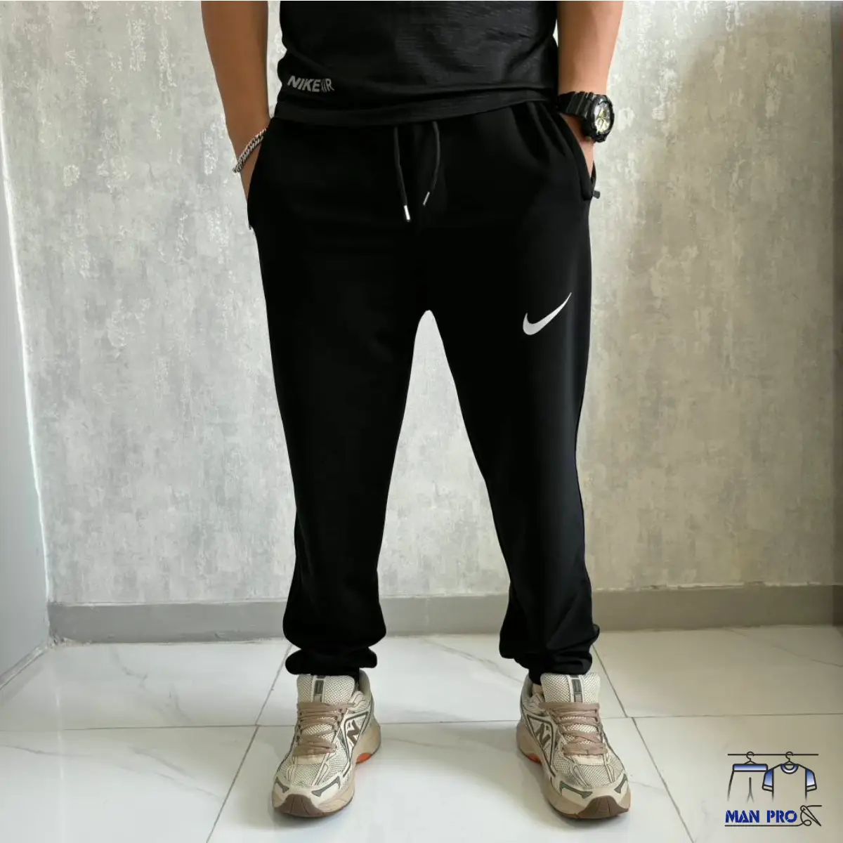شلوار اسلش مردانه پارچه ملانژ دمپا کش - مشکی, 3XL