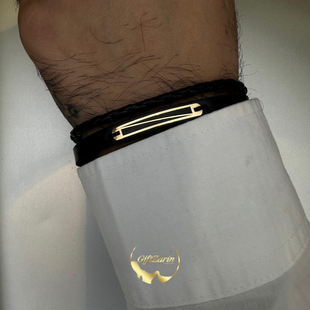 دستبند چرم و طلا مردانه M17