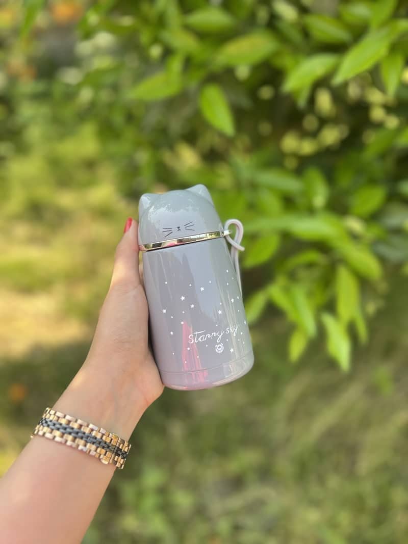 تراول ماگ گربه سیبیل 300 میل استیل 304 - طوسی