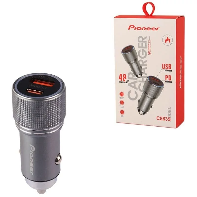 شارژر فندکی فست شارژ پایونیرPioneer C8635 QC3.0 PD 48W