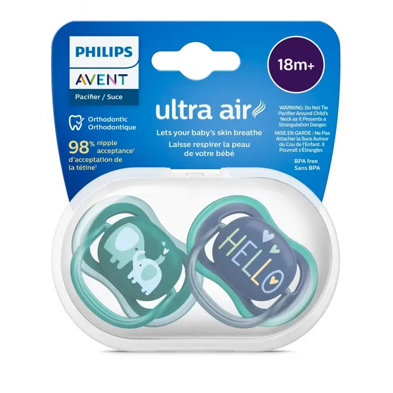 پستانک اونت اولترا ایر 18 ماه ۲عددی avent ultra air فیل و hello
