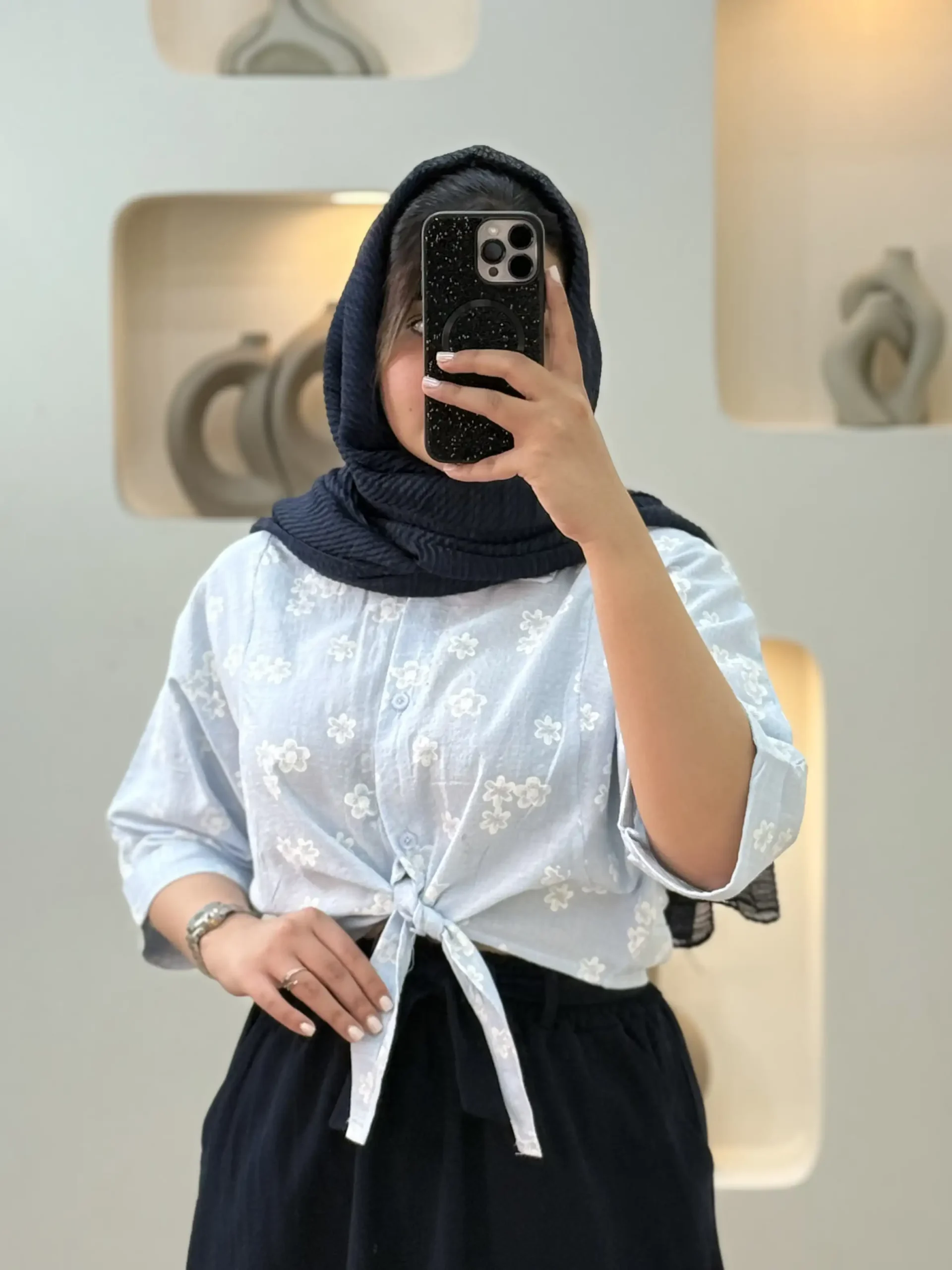 شومیز گل گچی گره ای-۱۰۲۵۶ - آبی