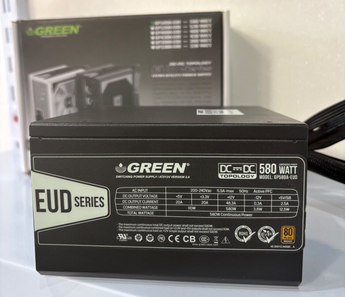 پاور گرین مدل GP580A-EUD توان ۵۸۰ وات استاندارد ۸۰ پلاس برنز | کارکرده در حدنو + کارتن