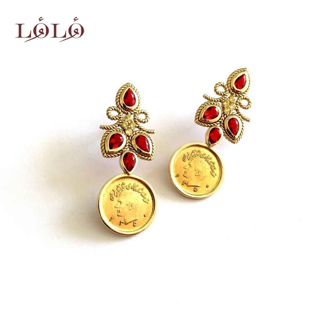 گوشواره طلا شاه صنم قرمز