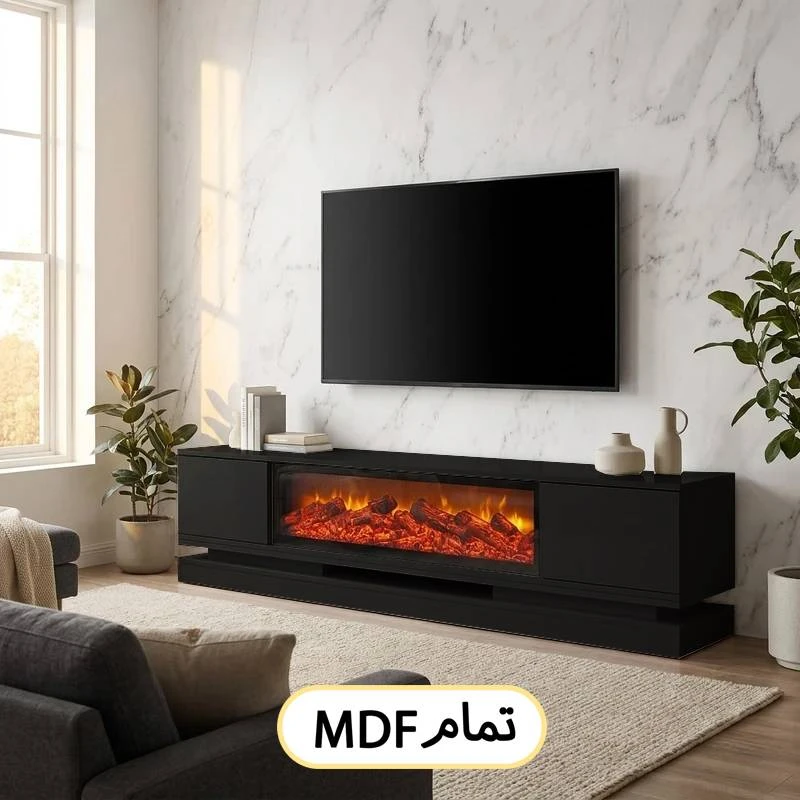 میز تلویزیون زمینی شومینه ای طرح جدید 1404 کد 132 شومینه