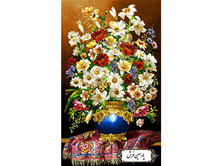 نخ و نقشه تابلو فرش گلدان زیبای آبی رنگ - کد NG1427