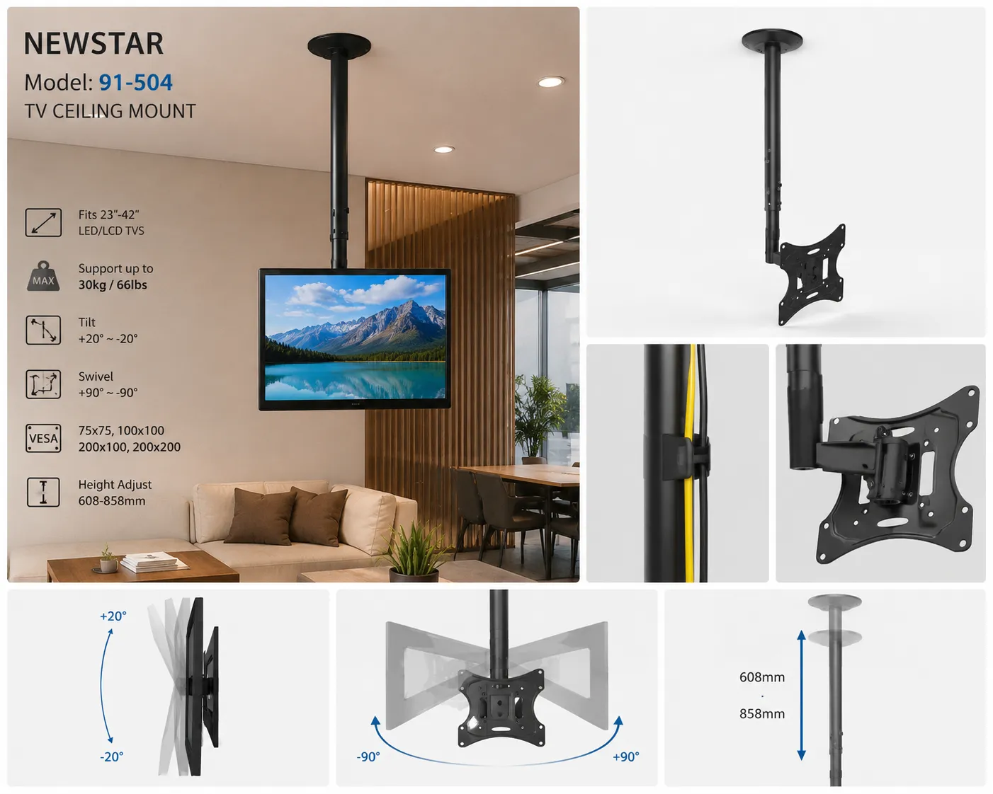 براکت سقفی تلویزیون 23 تا 42 اینچ نیواستار مدل NewStar 91-504