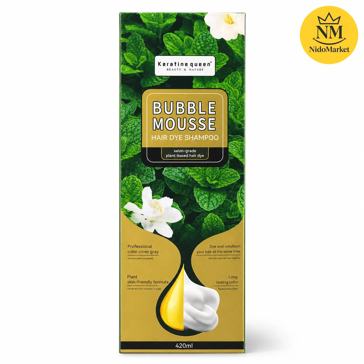 شامپو رنگ مو کراتین کویین مشکی 420 میل Bubble Mousse