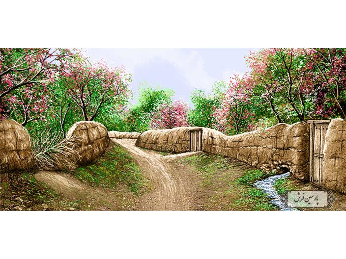 نخ و نقشه تابلو فرش بهار کوچه باغ - کد NV768