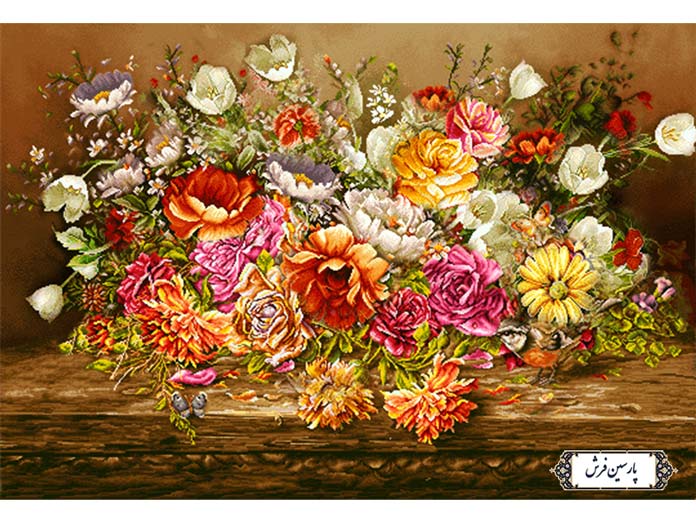 نخ و نقشه تابلو فرش گلدان رز و داوودی - کد NG1441