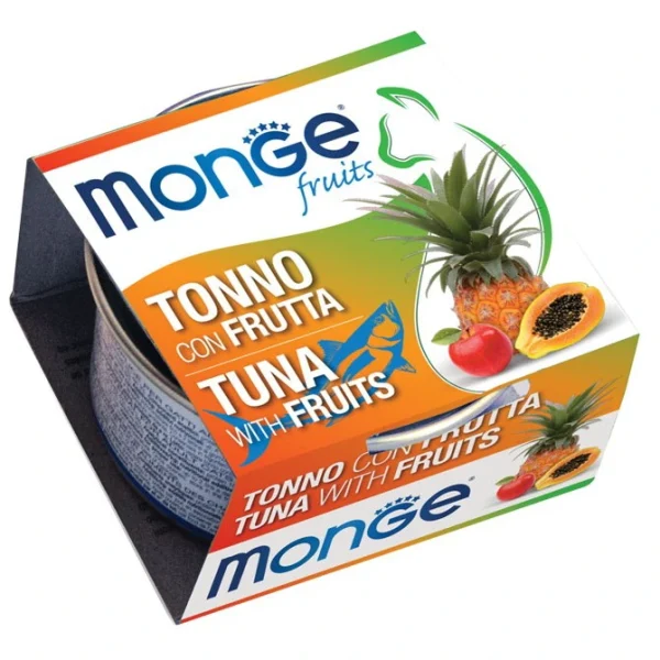 کنسرو گربه بالغ مونژه ماهی تن و میوه Monge Fruits Tuna With Fruits وزن 85 گرم