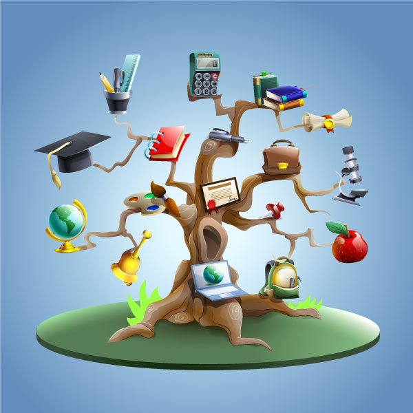 وکتور لایه باز وسایل آموزشی مدرسه طرح درخت