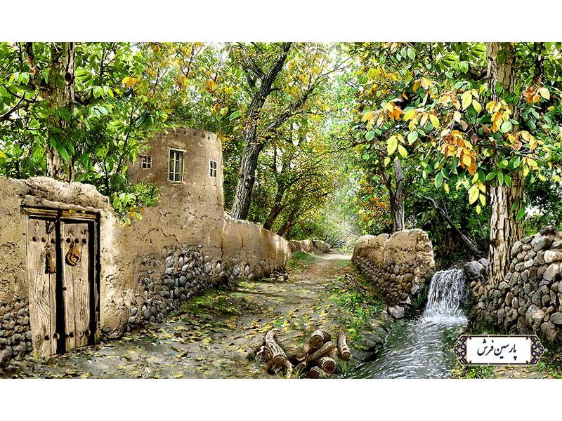 نخ و نقشه تابلو فرش کوچه باغ در خزان - کد NV906