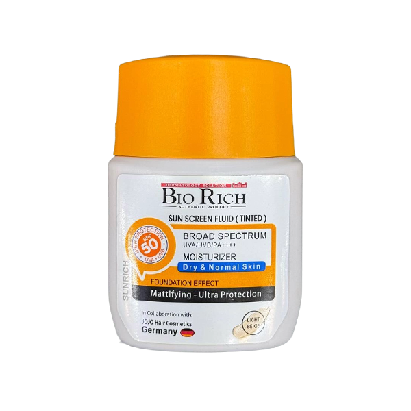 ضد آفتاب فلوئیدی رنگی بایوریچ SPF 50 | مناسب پوست نرمال تا خشک