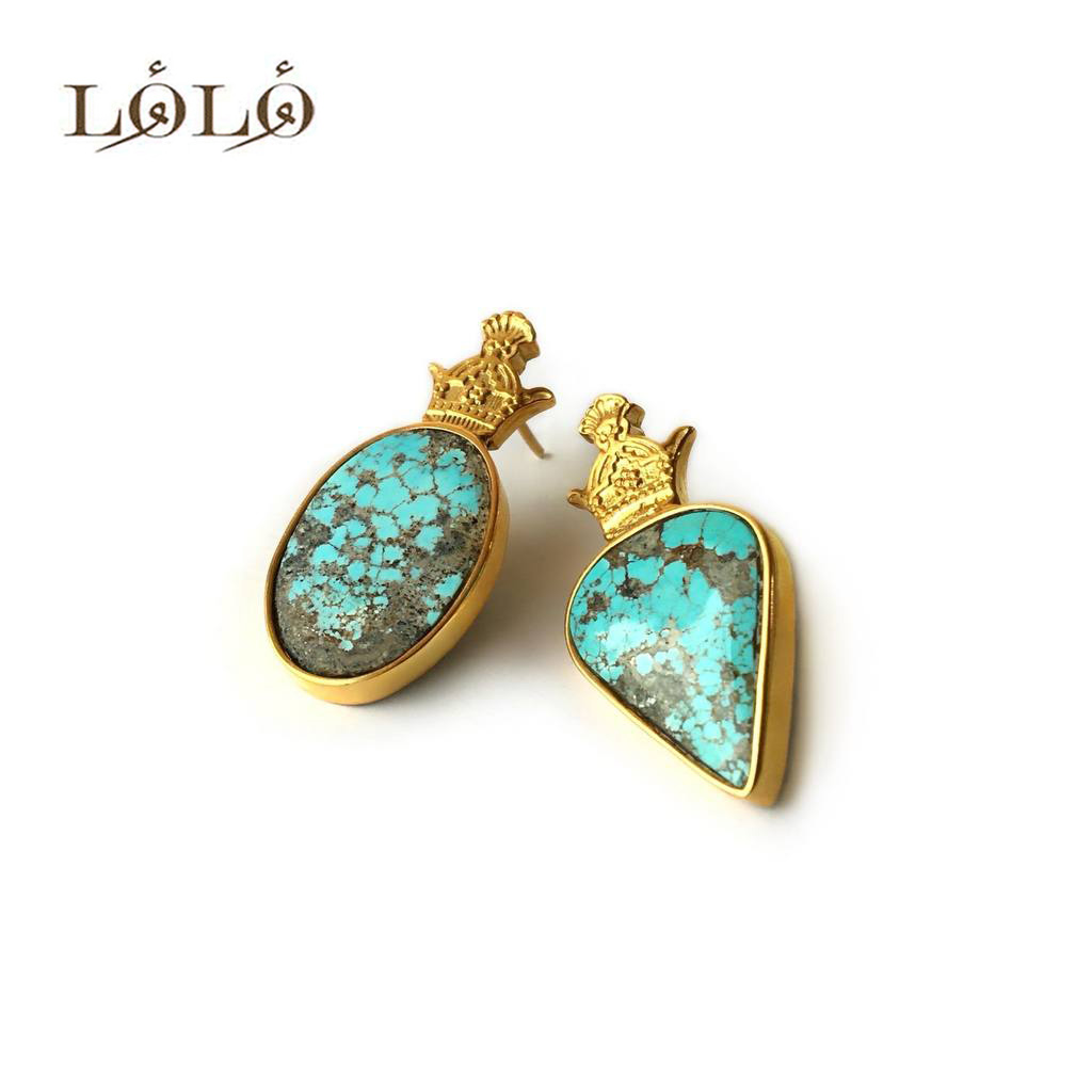 گوشواره نقره تاج و فیروزه