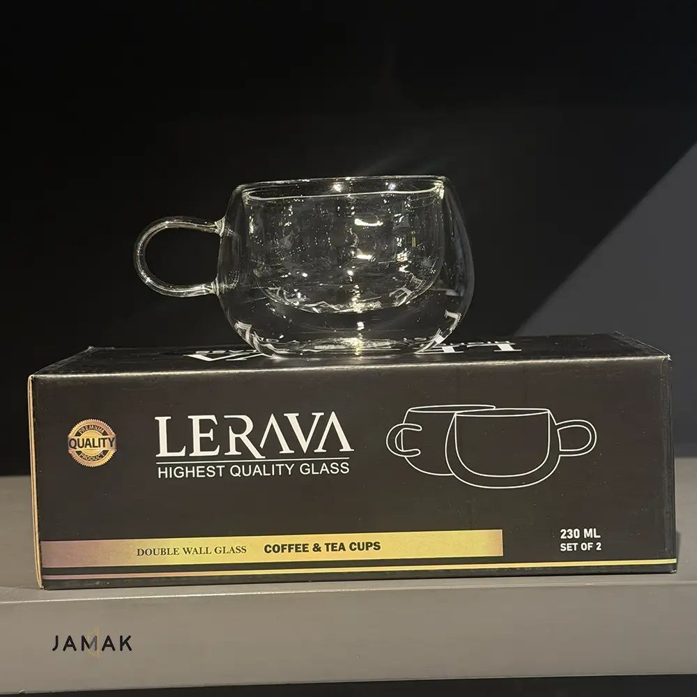فنجان قهوه خوری دوجداره بزرگ lerava عددی