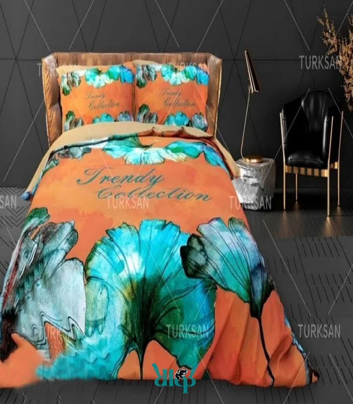روتختی نارنجی گلدار دونفره کد d355