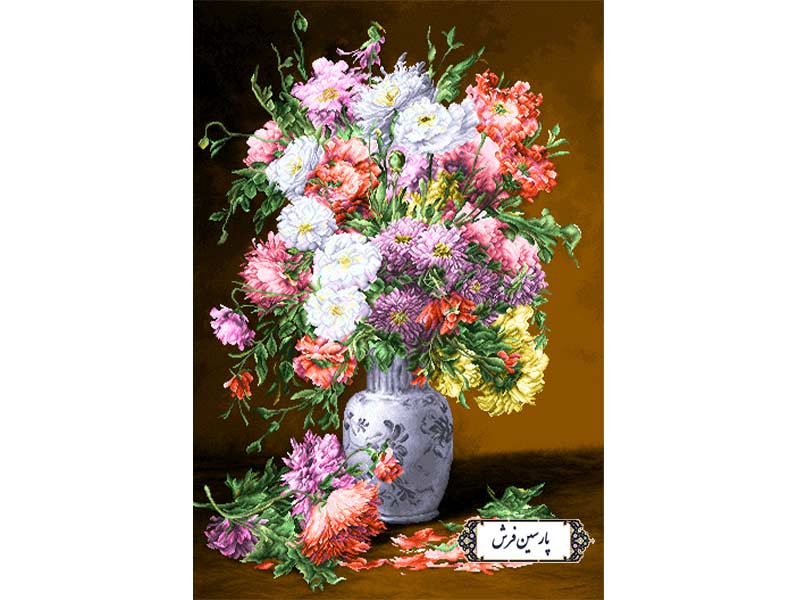نخ و نقشه تابلو فرش تبریز طرح گل و گلدان سفید - کد NG1481
