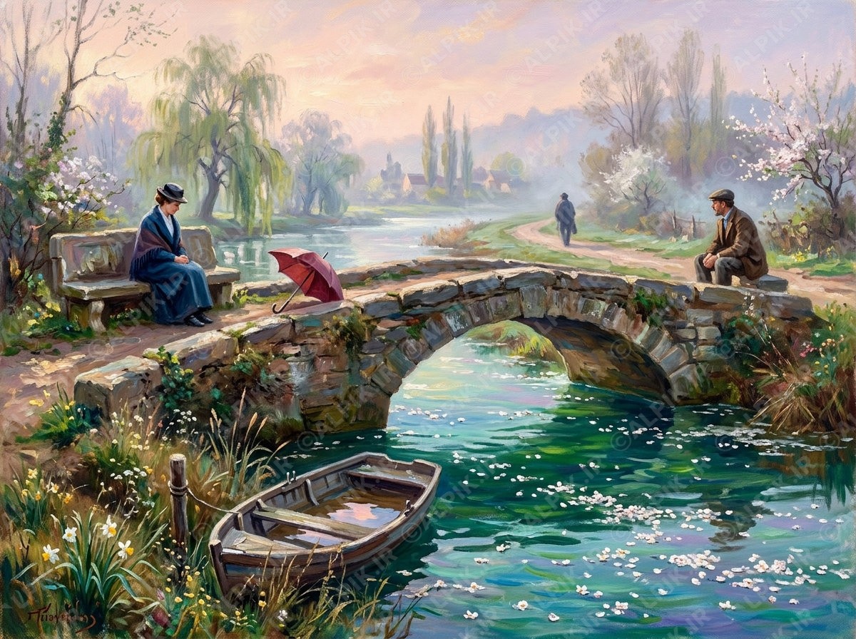 پل سنگی و رودخانه بهاری