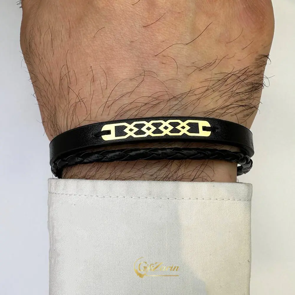 دستبند چرم و طلا مردانه M389
