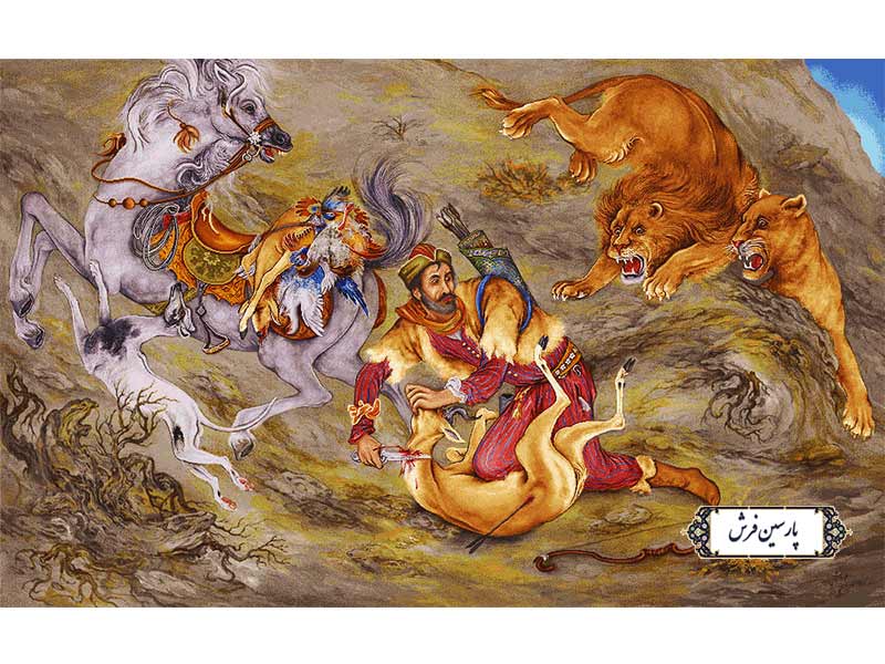 نخ و نقشه تابلو فرش مینیاتور شکارگاه - کد NM5671