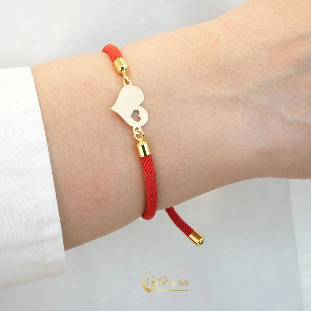 دستبند چرم و طلا قلب B252