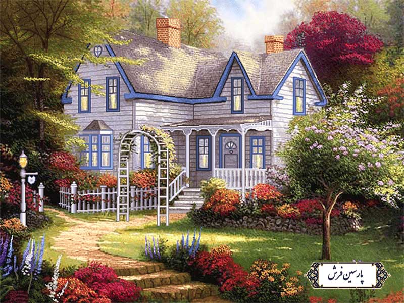 نخ و نقشه تابلو فرش منظره خانه زیبا - کد NV893