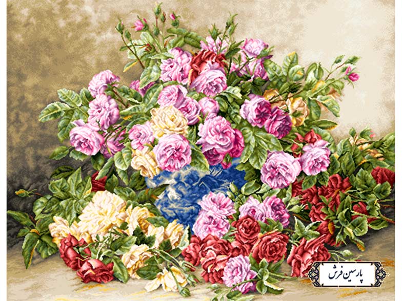 نخ و نقشه تابلوفرش طرح گلدان و گلهای رز - کد NG1523