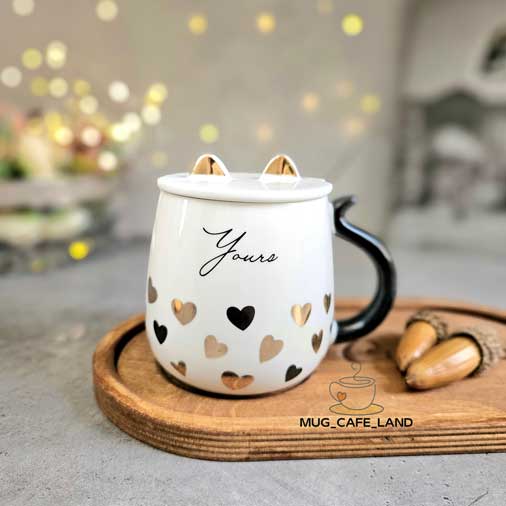 ماگ گربه ای دربدار طرح قلبی