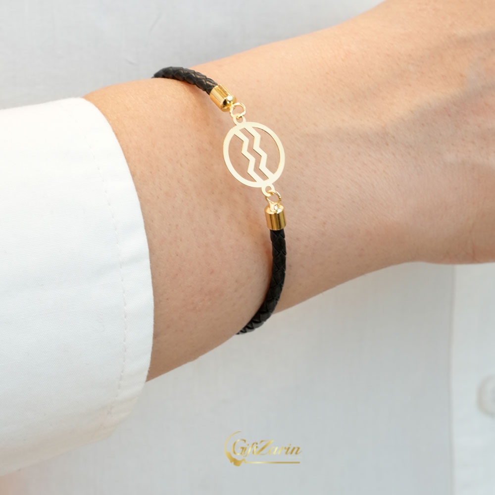 دستبند چرم و طلا موج دریا B279