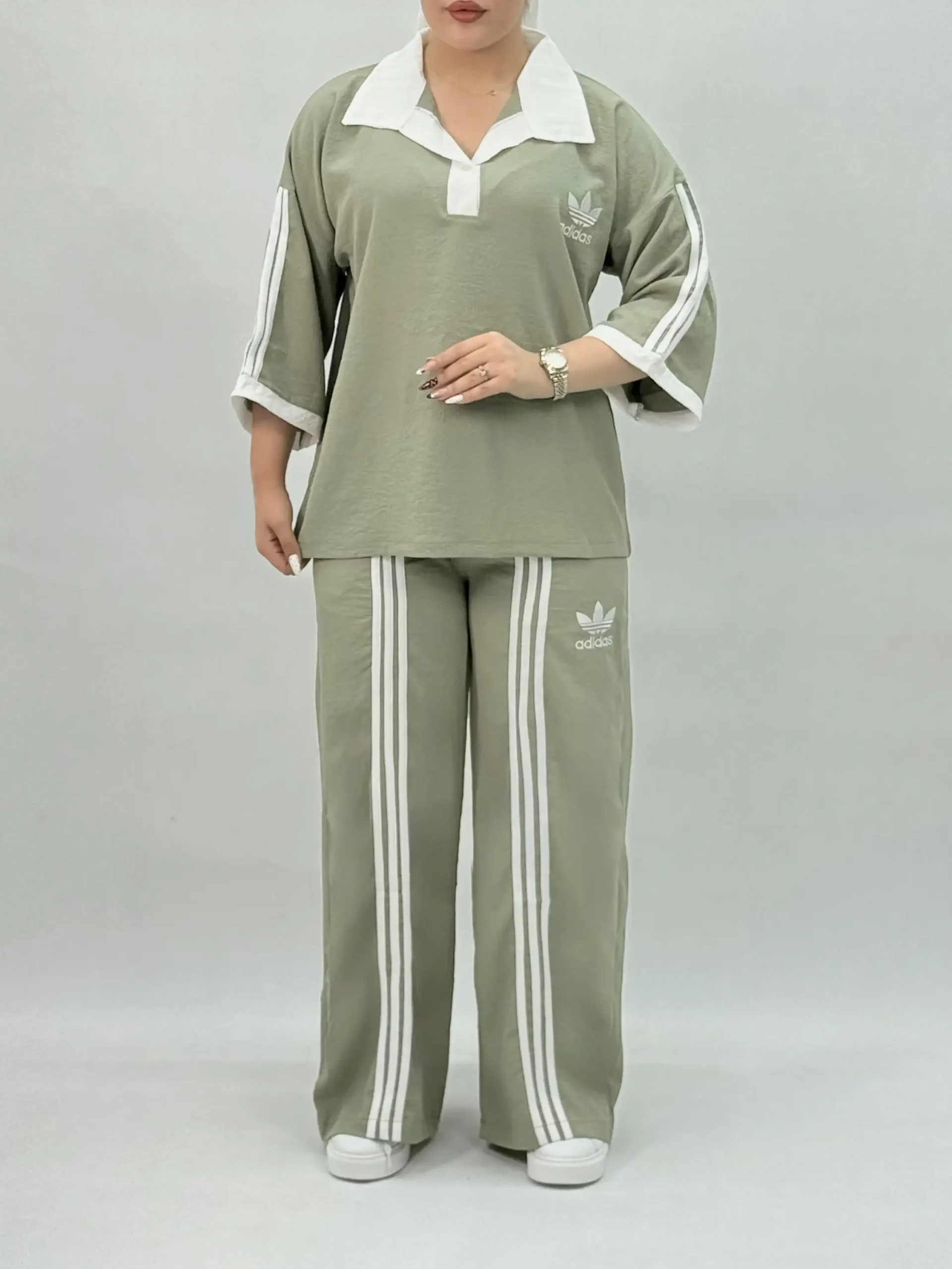 ست استین نواردار adidas-5935 - سبز ماچا