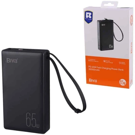 پاوربانک 20000 بیوا Biva BP-025 Fast Charging Power Bank توان 65 وات با کابل متصل