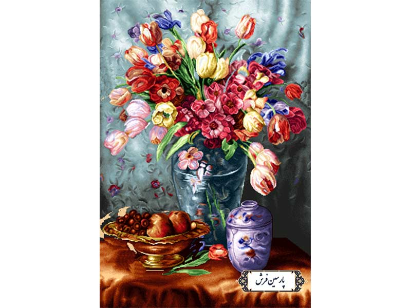 نخ و نقشه تابلو فرش طرح گلدان شیشه ای - کد NG1649