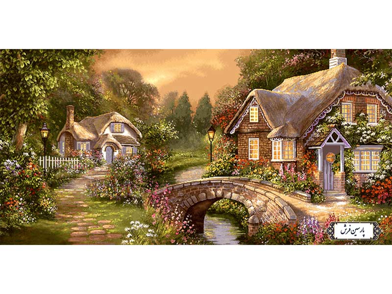 نخ و نقشه تابلو فرش منظره دلربای کلبه ها - کد NV837