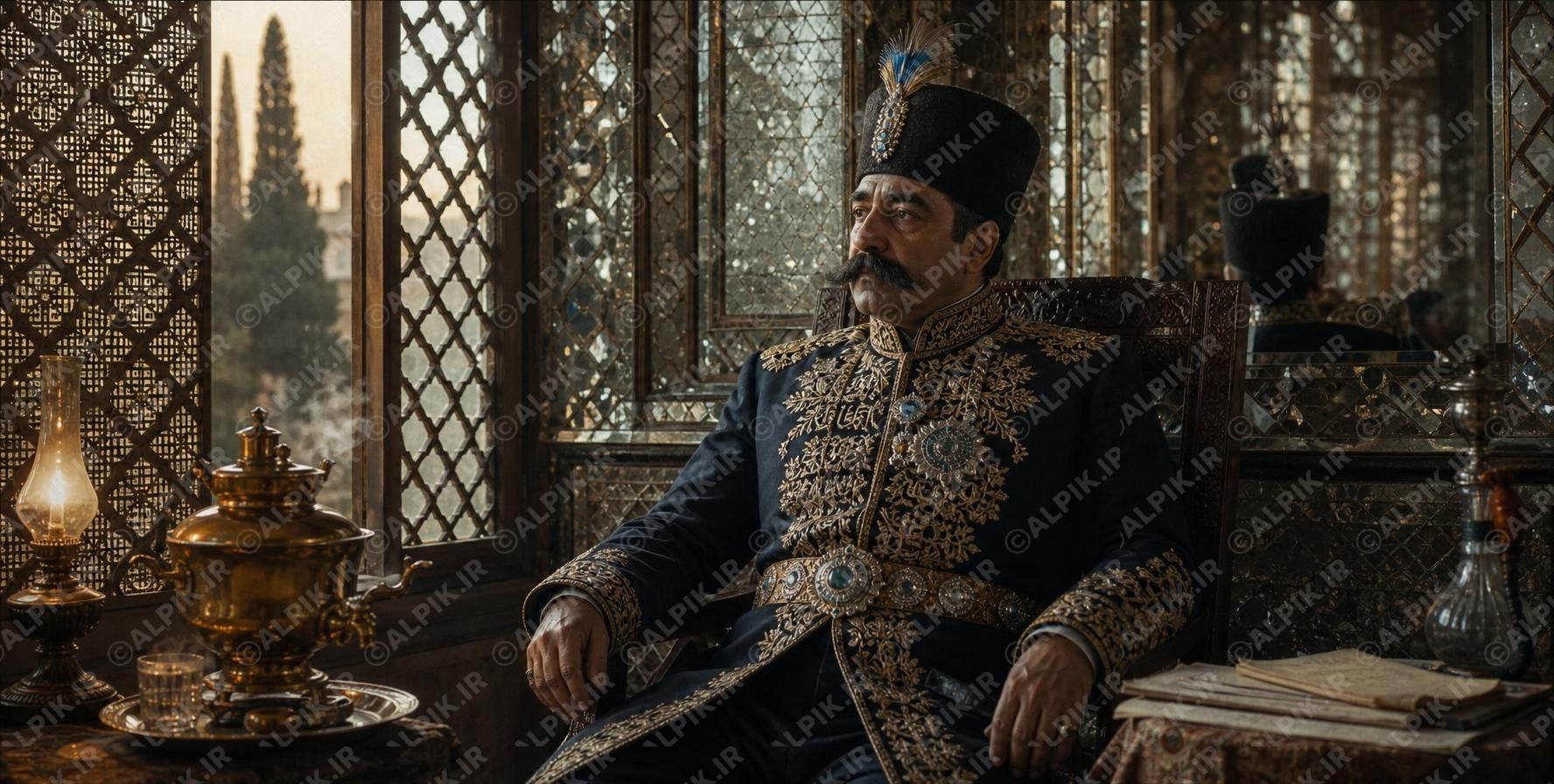 عکس باکیفیت و سینمایی ناصرالدین شاه قاجار در تالار آینه