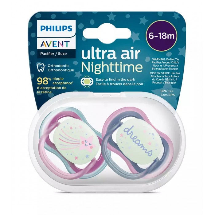 پستانک اونت اولترا ایر شبرنگی 6 تا 18ماه ۲عددی avent ultra air ستاره dreams
