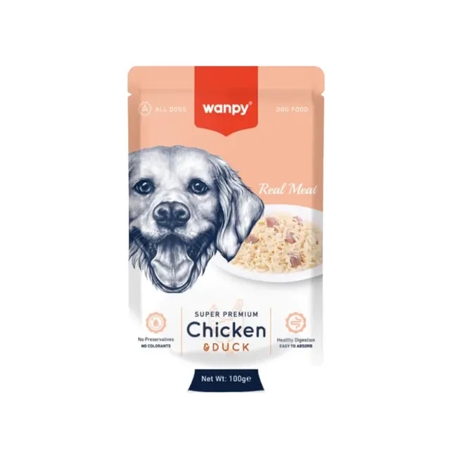پوچ سگ ونپی مدل "Wanpy Super Premium" با طعم مرغ و اردک وزن 100 گرم