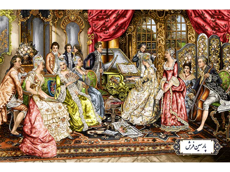 نخ و نقشه تابلو فرش طرح پیانو زن - کد NF2354