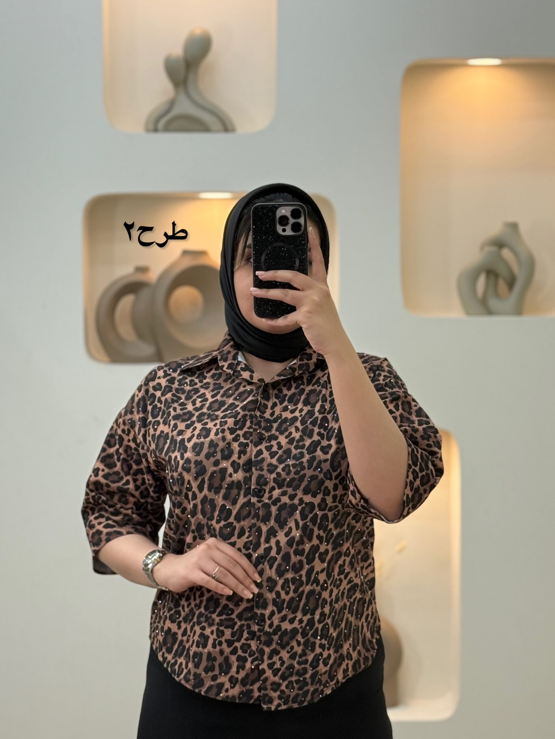 شومیز پلنگی پاکتی نگینی-5097 - 2