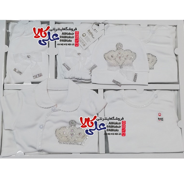 ست لباس 19 تیکه بیمارستانی بیبی ست طرح تاج نگین دار کد Baby Set AK02