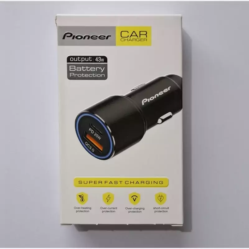 شارژر فندکی دو پورت پایونیر سوپر فست شارژ Pioneer Car Charger 43W Super Fast Charging
