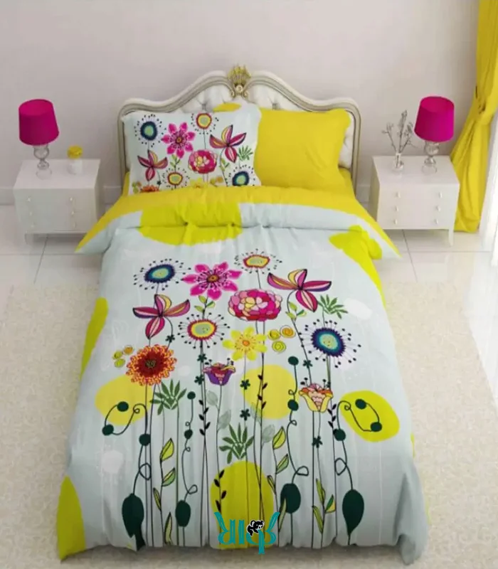 روتختی سفید زرد دونفره طرح نقاشی کد d246