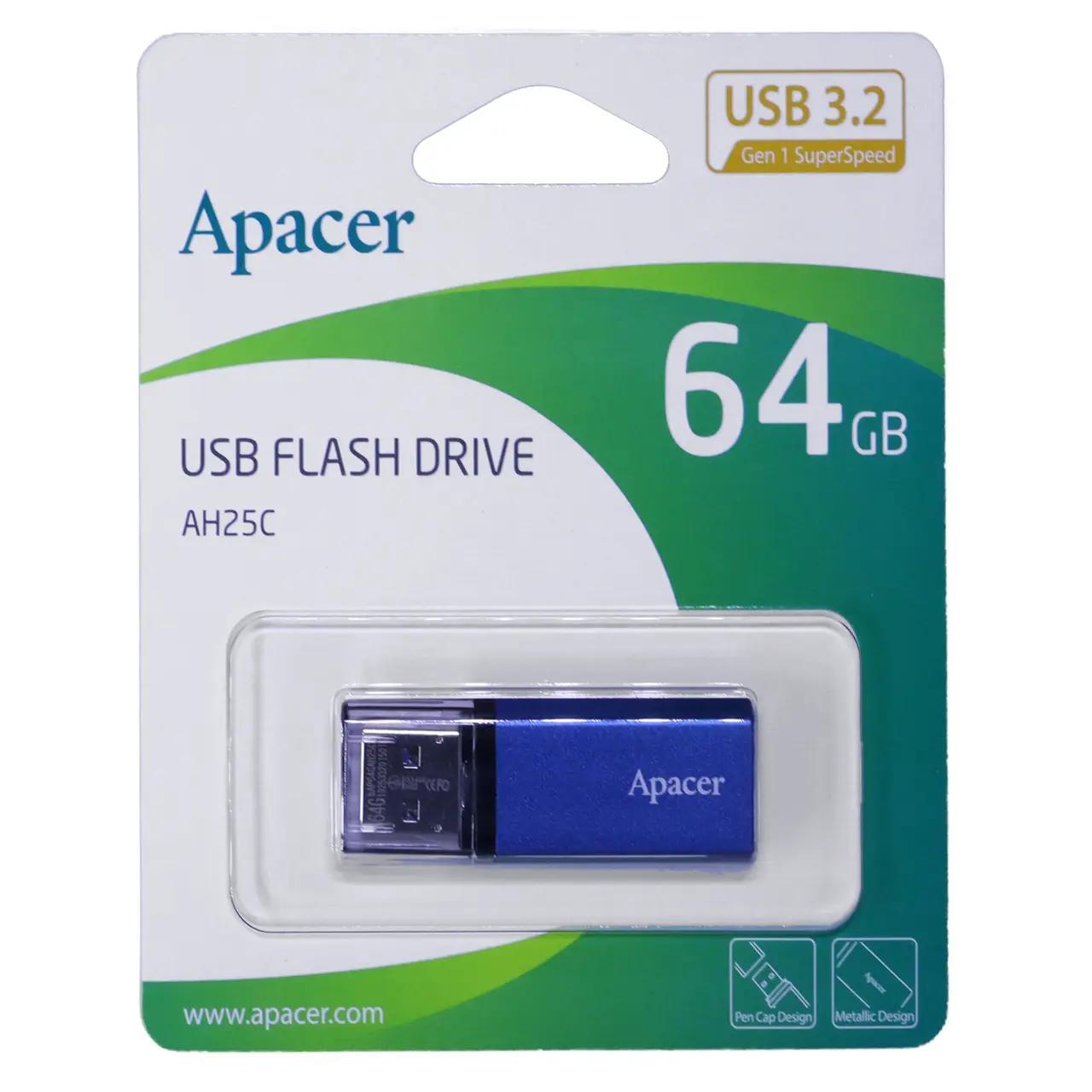 فلش مموری Apacer مدل AH25C USB3.2 ظرفیت 64GB - آبی