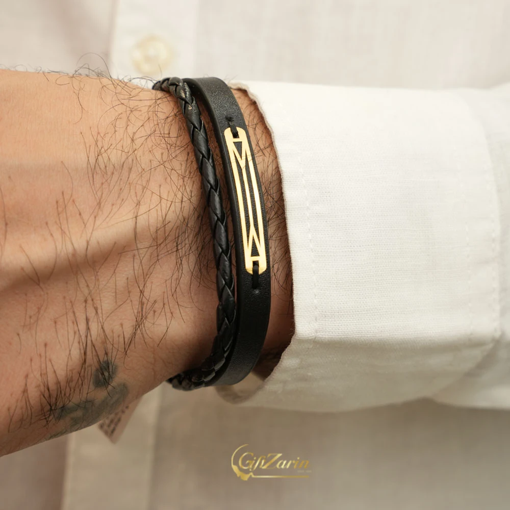 دستبند چرم و طلا مردانه M400